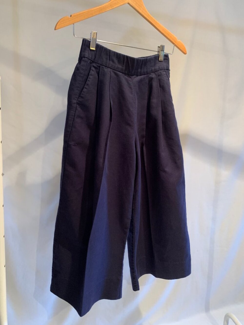 Vintage Gap Navy Blue Linen Blend Pleated Gaucho Pants Cropped Wide Leg